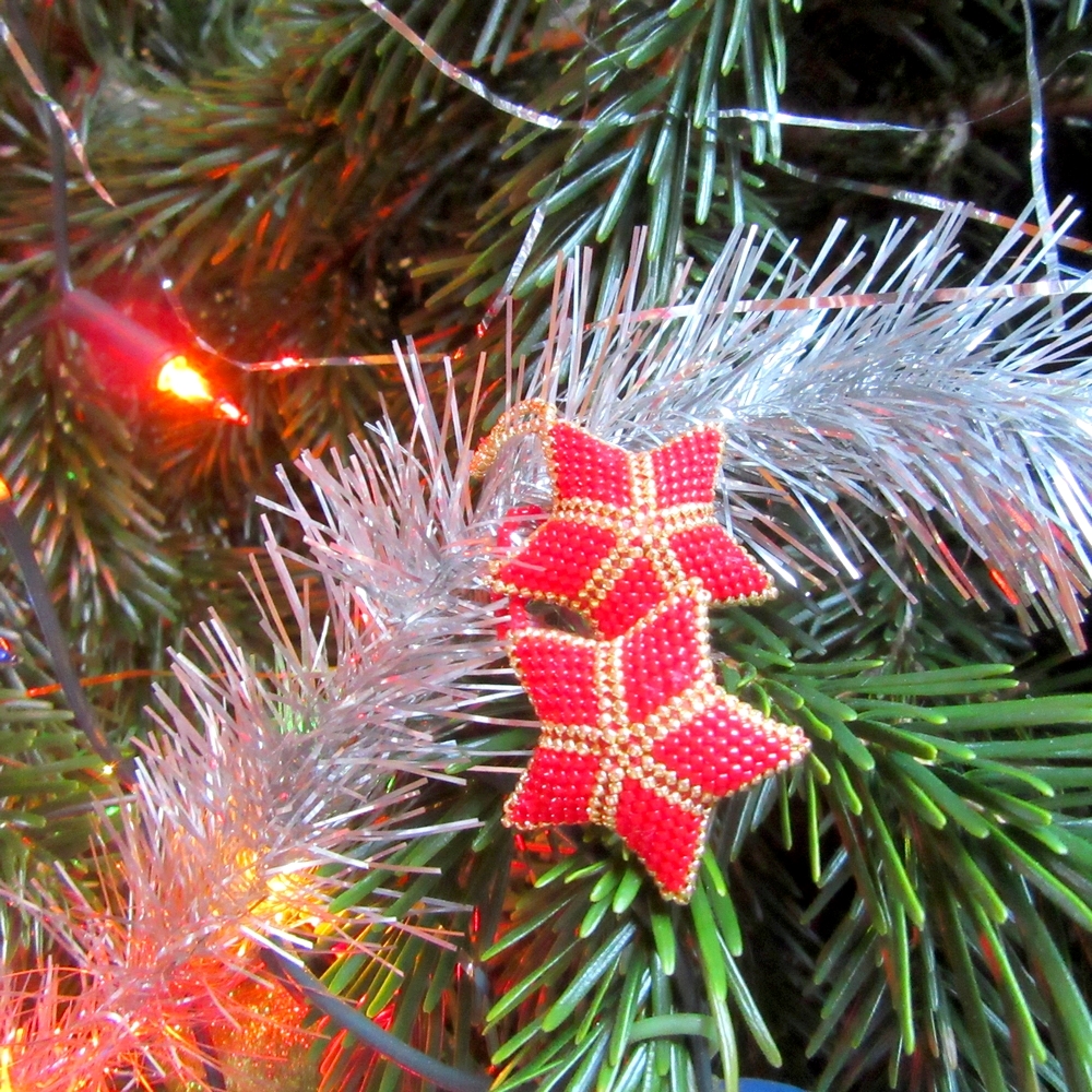 Komplet dwóch czerwono złotych gwiazdek - bombki na choinkę - obrazek 3