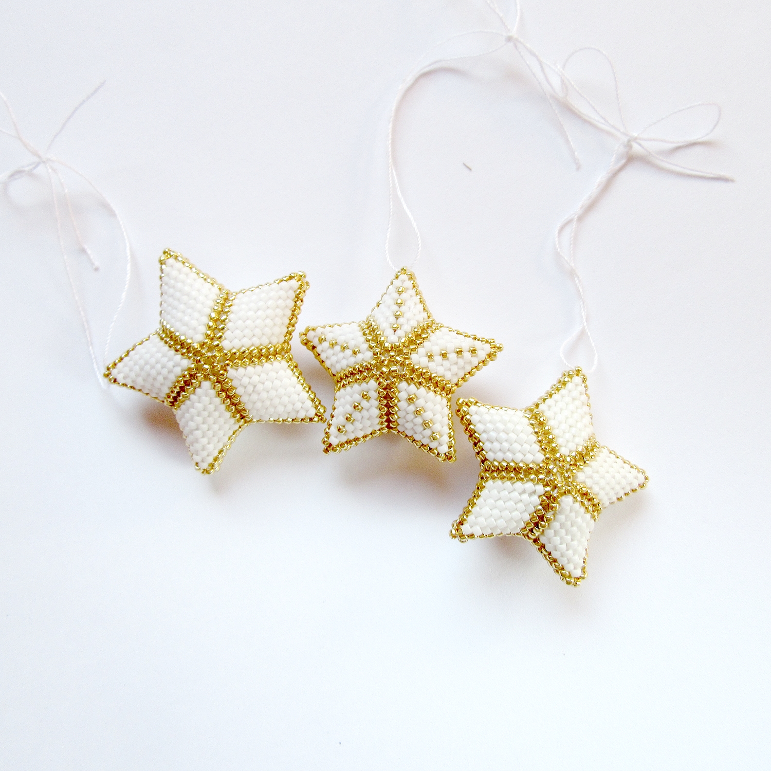 komplet ozdób na choinkę biało złoty handmade