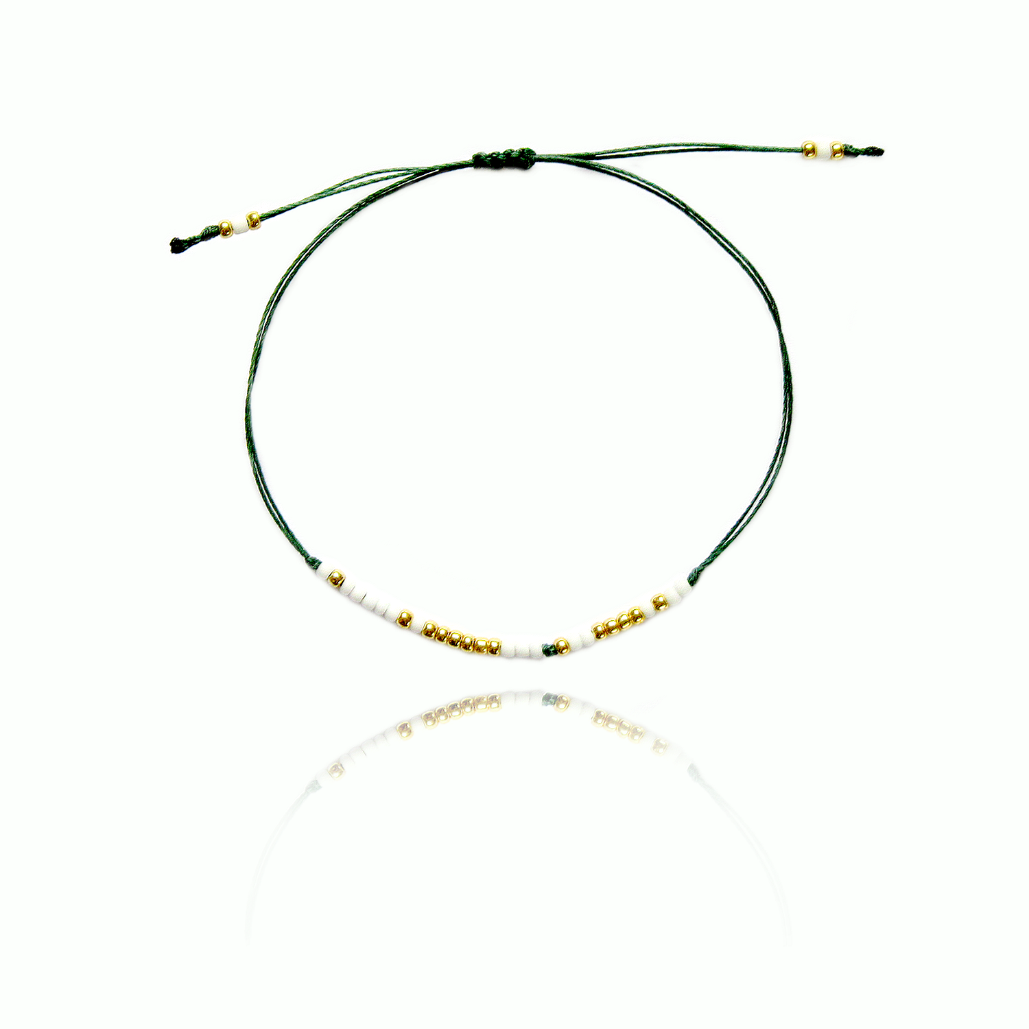 Zielona bransoletka nitka z napisem Morse'a KOCHAM PSY