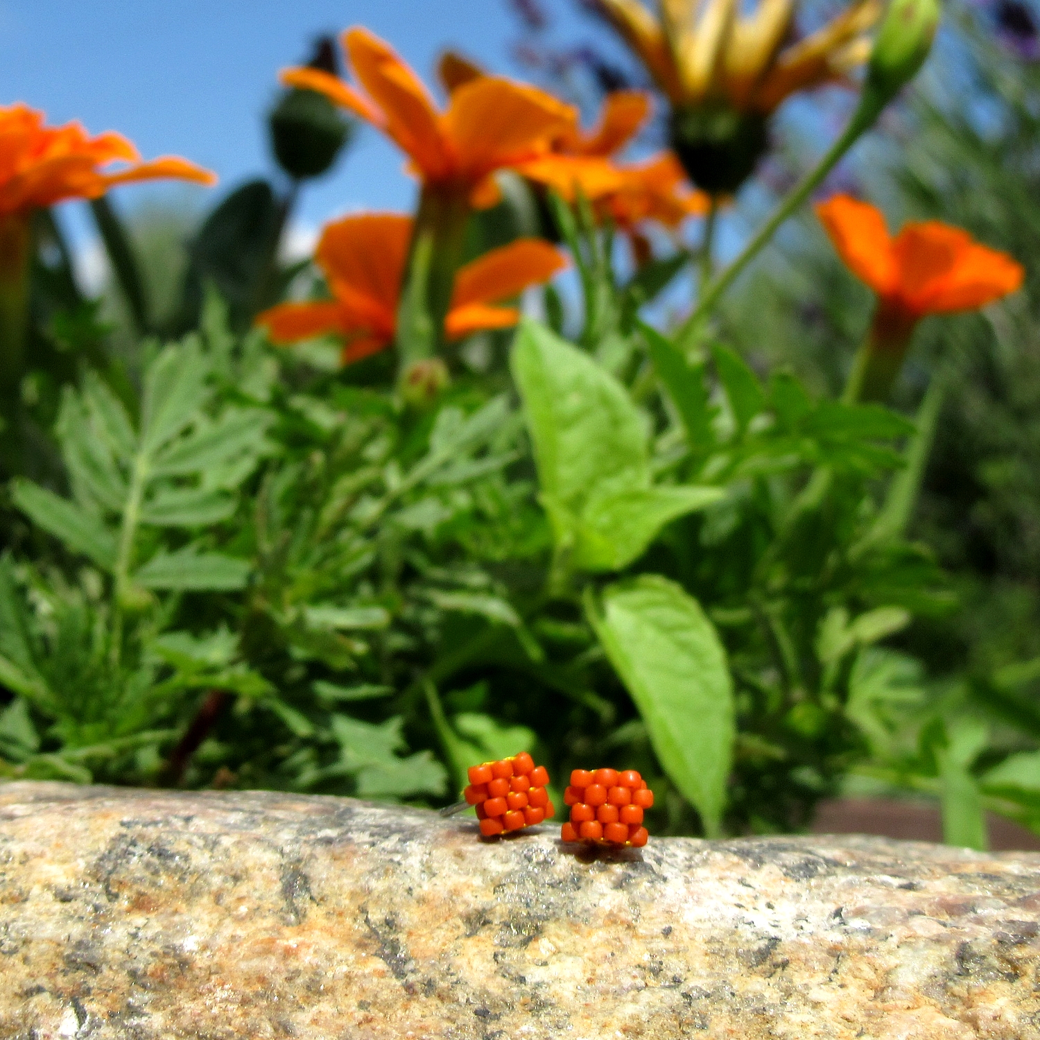 małe pomarańczowe kolczyki sztyfty stal chirurgiczna