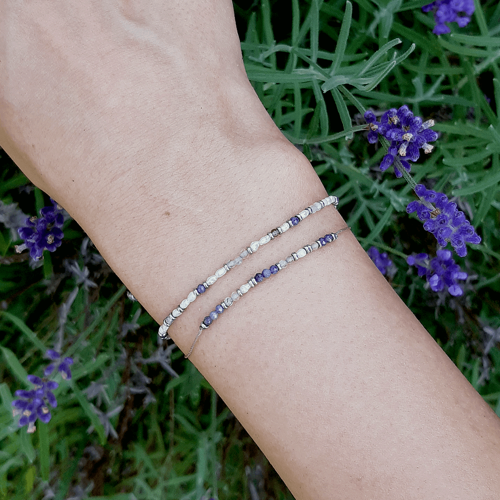 Komplet bransoletek ODETTE z szafirami perłą i kamieniem księżycowym beż użycia metali