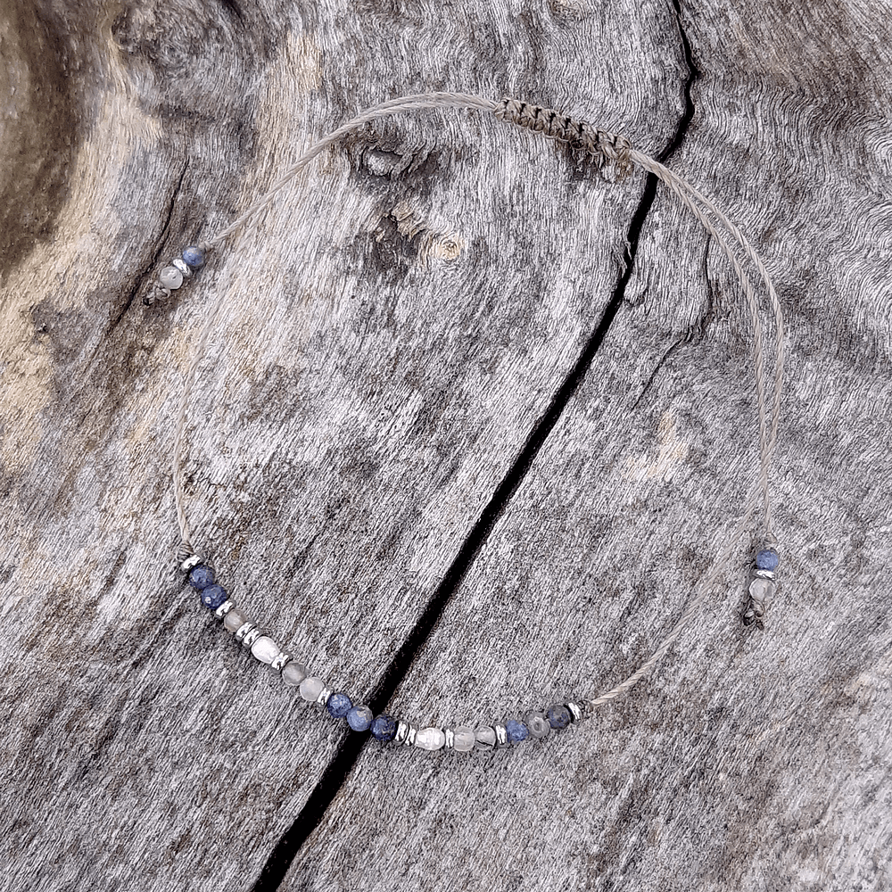 Bransoletka ODETTE mini z szafirami perłą i kamieniem księżycowym beż użycia metali