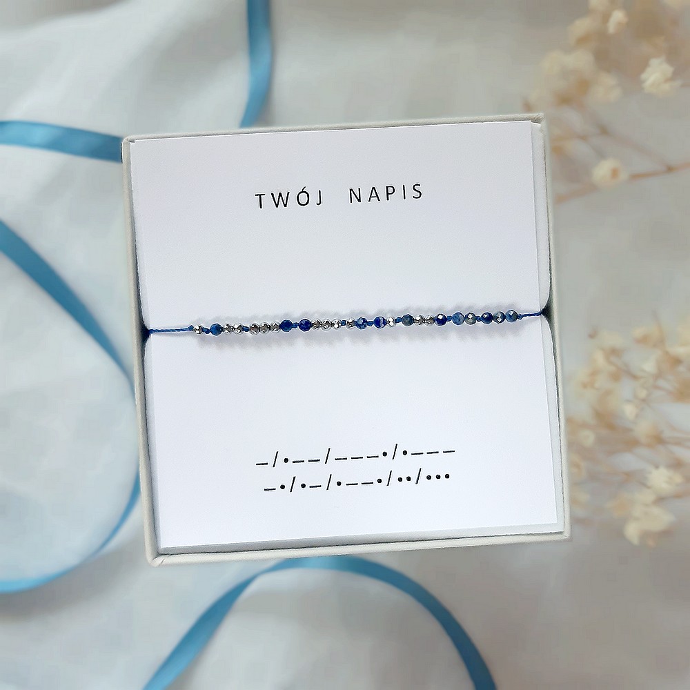 Bransoletka alfabet Morse'a TWÓJ NAPIS lapis lazuli
