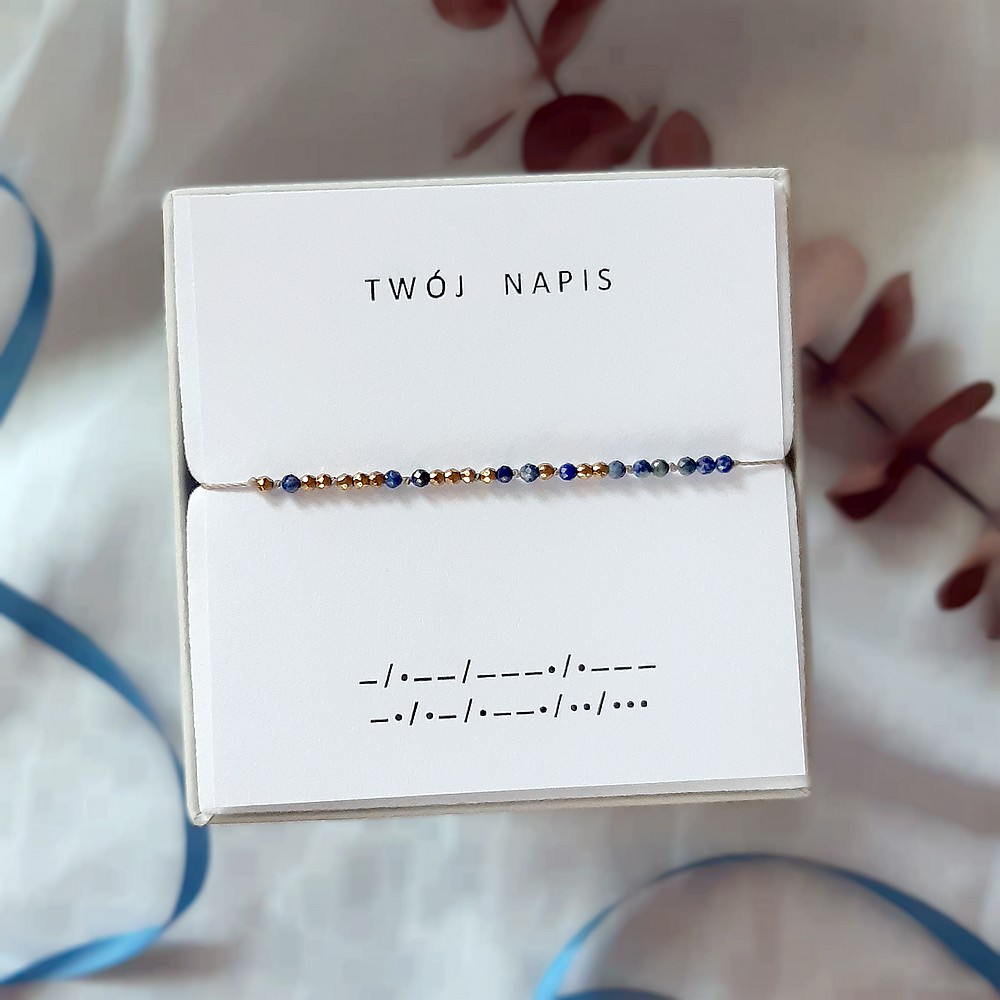 Bransoletka alfabet Morse'a TWÓJ NAPIS lapis lazuli - obrazek 2