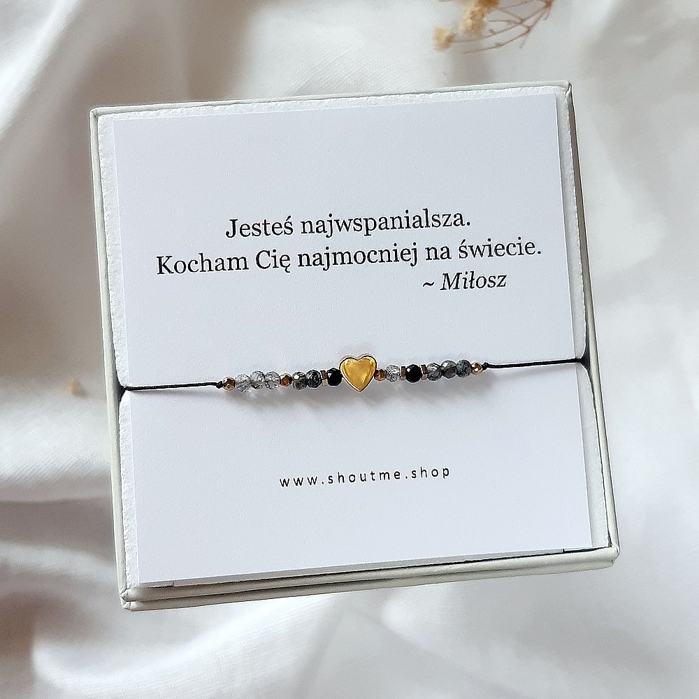Bransoletka z sercem kwarc z czarnym turmalinem z dedykacją - obrazek 2