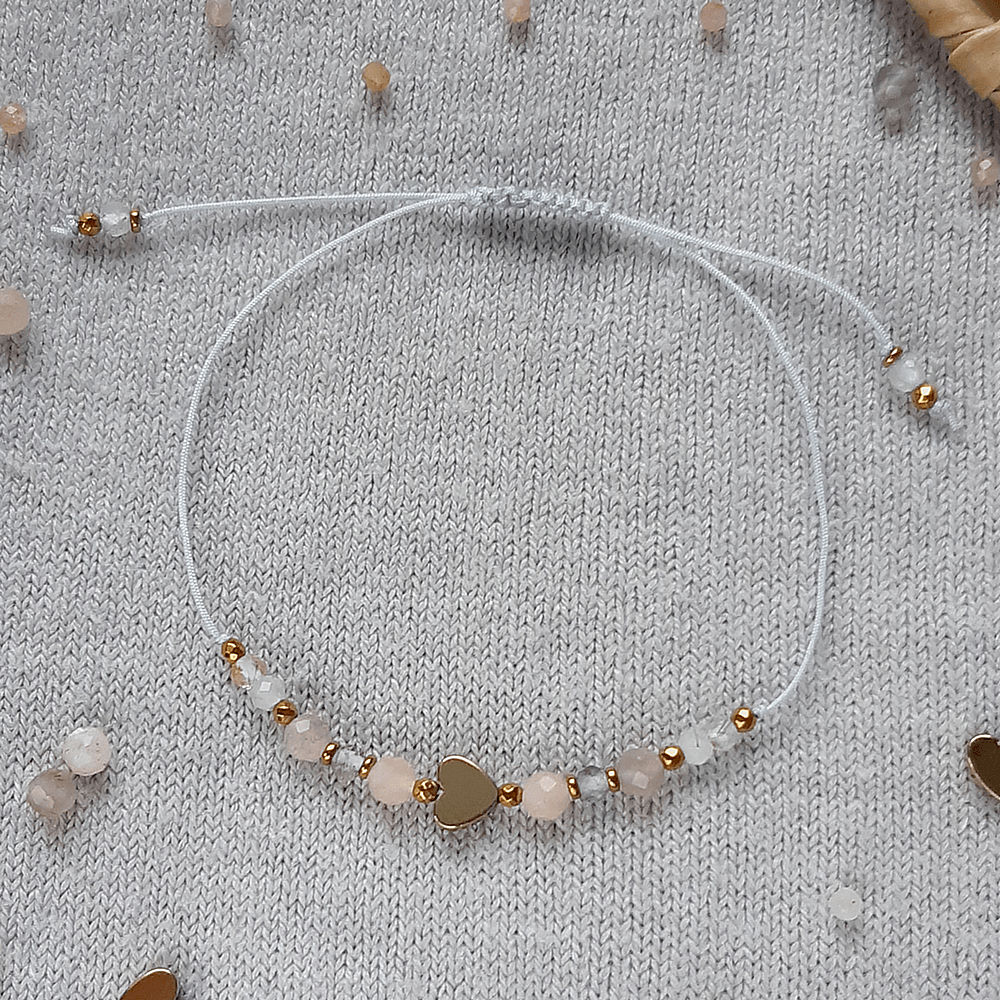 bransoletka złote serce z hematytu kamień słoneczny i księżycowy i kwarc