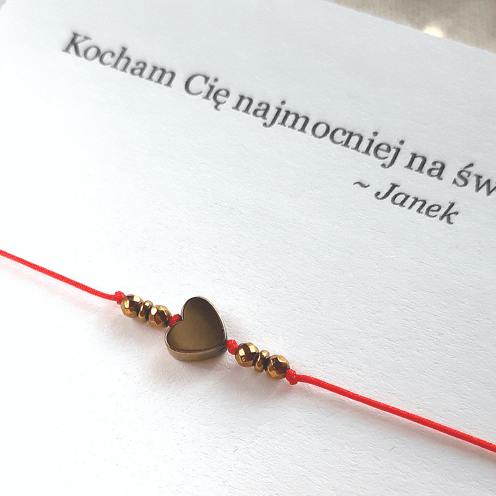 bransoletka z sercem na czerwonym sznurku walentynki