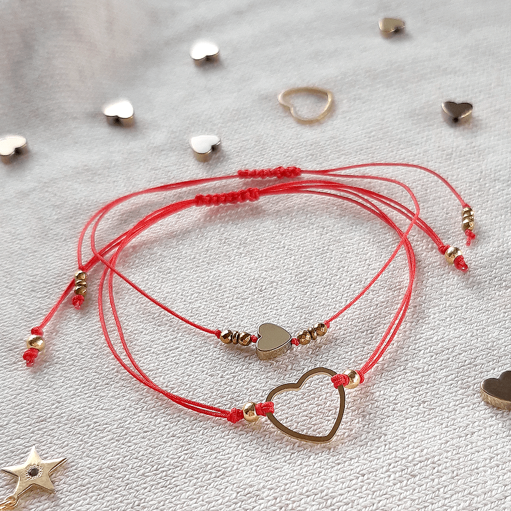 bransoletka z sercem na czerwonym sznurku walentynki