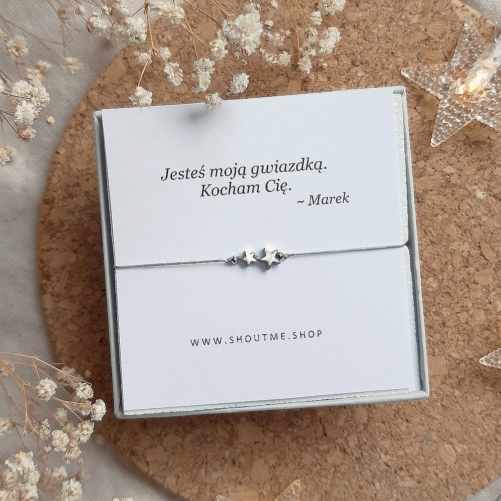 Bransoletka z gwiazdką hematyt srebrny z dedykacją - obrazek 2