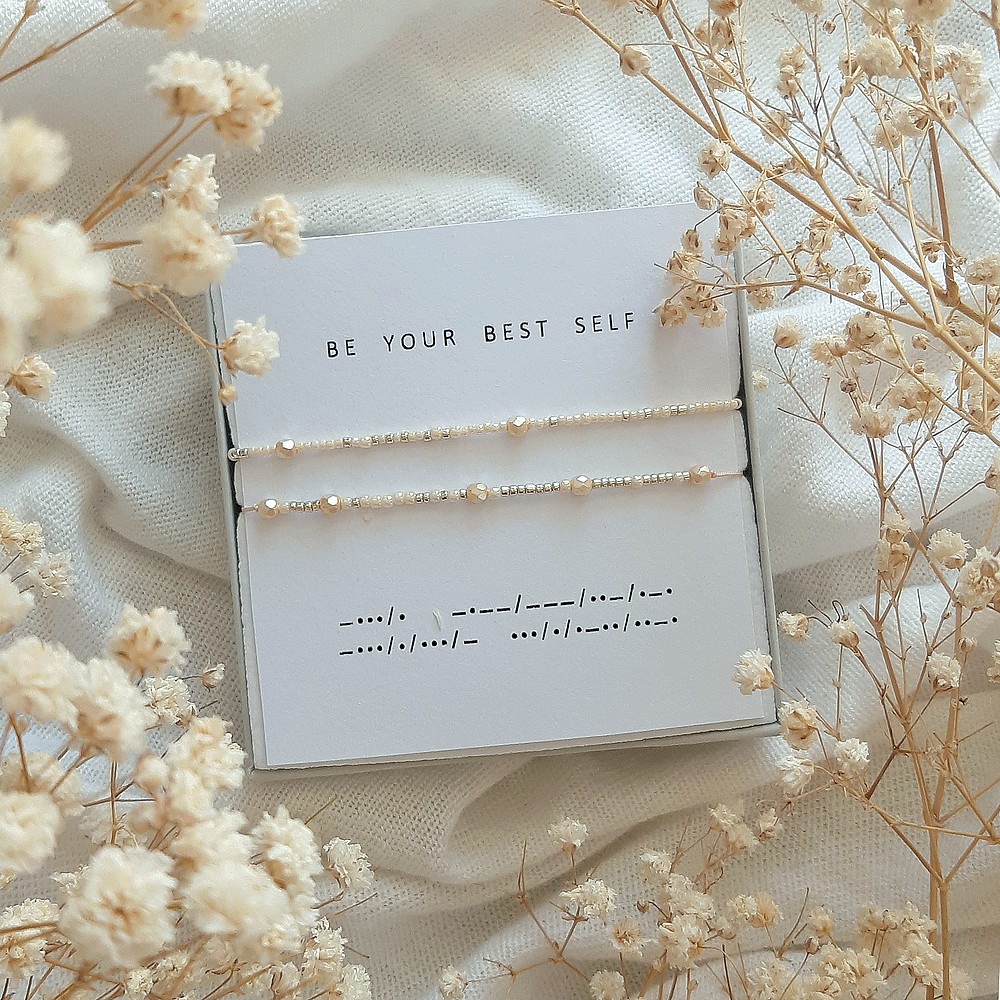 Komplet bransoletek z alfabetu Morse'a Be Your Best Self