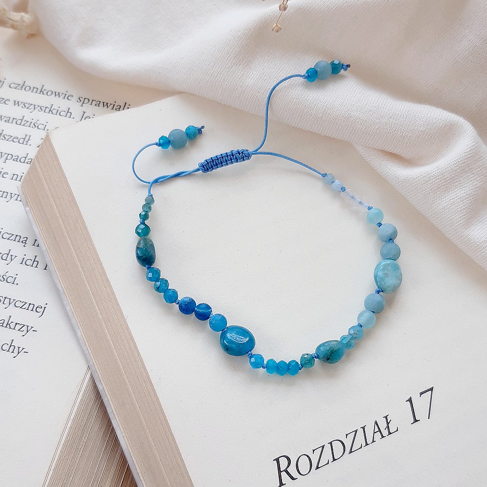 Błękitna cieniowana bransoletka apatyt jadeit chalcedon