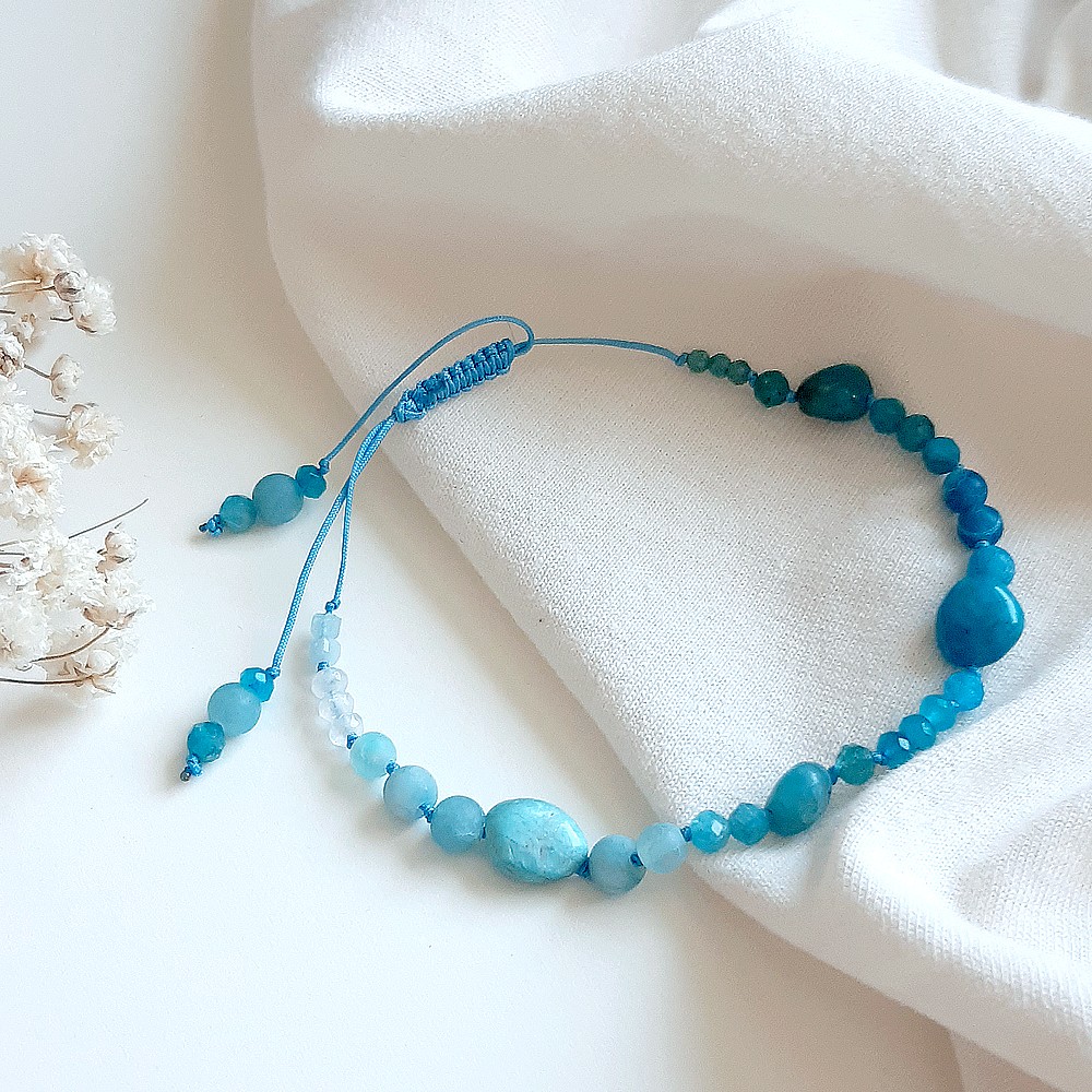 Błękitna cieniowana bransoletka apatyt jadeit chalcedon - obrazek 3