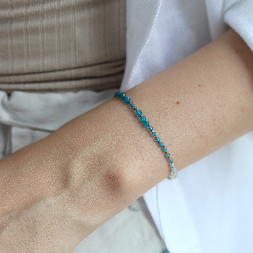 Błękitna cieniowana supełkowa bransoletka apatyt jadeit chalcedon - obrazek 2