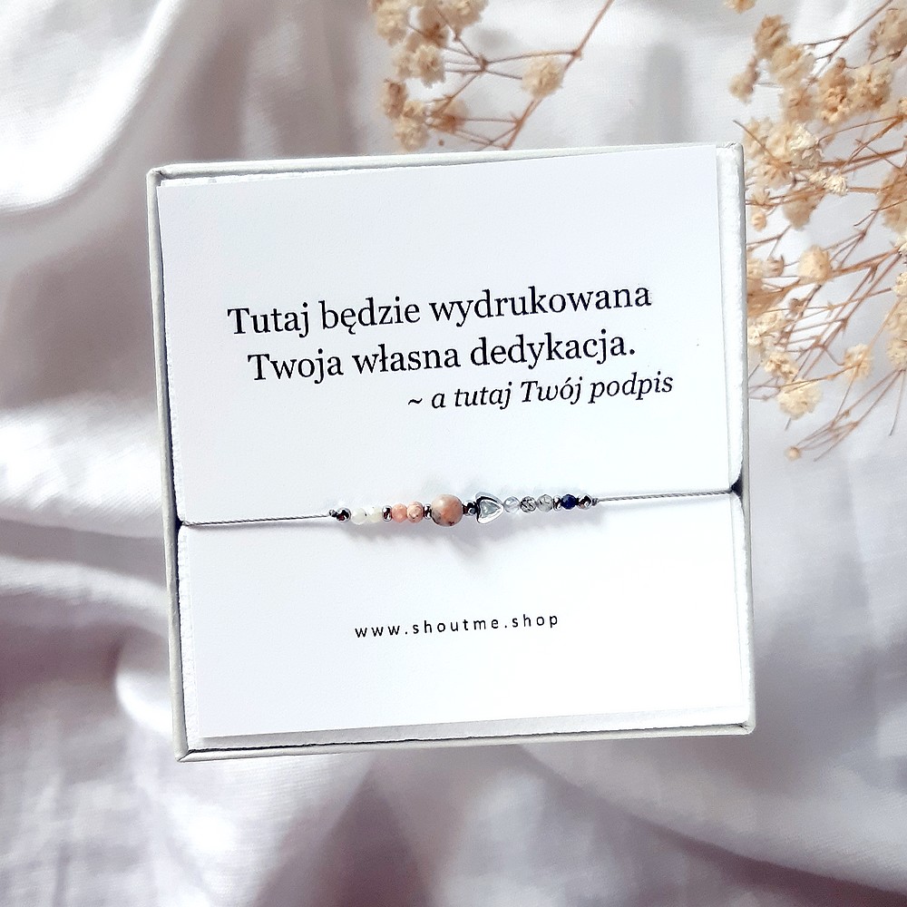 Delikatna bransoletka ze srebrnym sercem jaspis szafir kwarc agat rodochrozyt szafir - obrazek 2