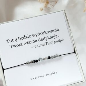 Bransoletka z sercem kwarc z czarnym turmalinem z dedykacją srebrna wersja