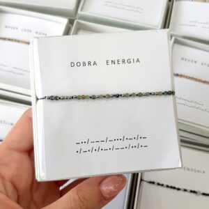 Bransoletka alfabet Morse’a DOBRA ENERGIA zielony agat