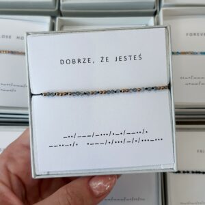 Czarna bransoletka alfabet Morse’a DOBRZE ŻE JESTEŚ