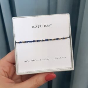 Granatowa bransoletka alfabet Morse’a DZIĘKUJEMY sodalit złota