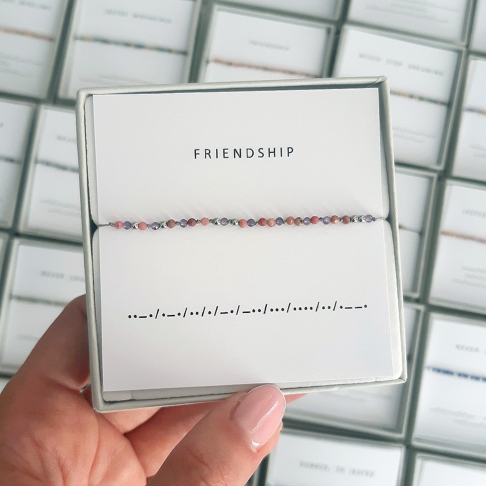 Różowo fioletowa bransoletka alfabet Morse'a FRIENDSHIP