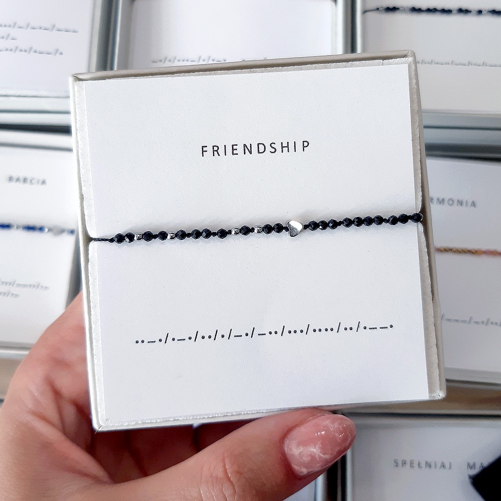 Czarna bransoletka alfabet Morse'a FRIENDSHIP