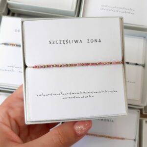 Różowa bransoletka alfabet Morse’a SZCZĘŚLIWA ŻONA