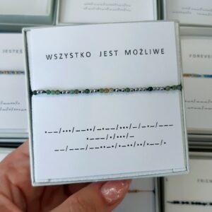 Zielona bransoletka alfabet Morse’a WSZYSTKO JEST MOŻLIWE