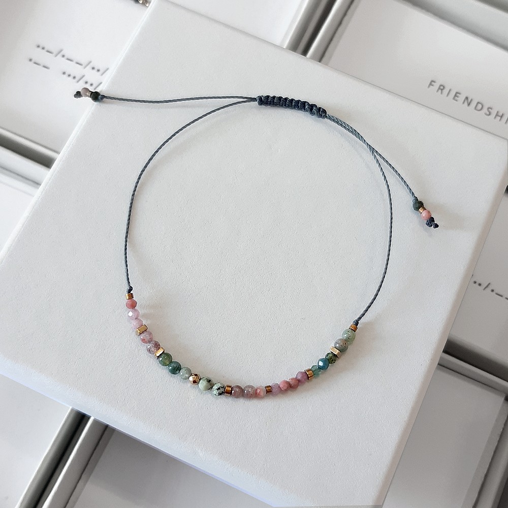 Bransoletka różowo zielona z kamieni naturalnych agat rodonit turmalin turkus - obrazek 3