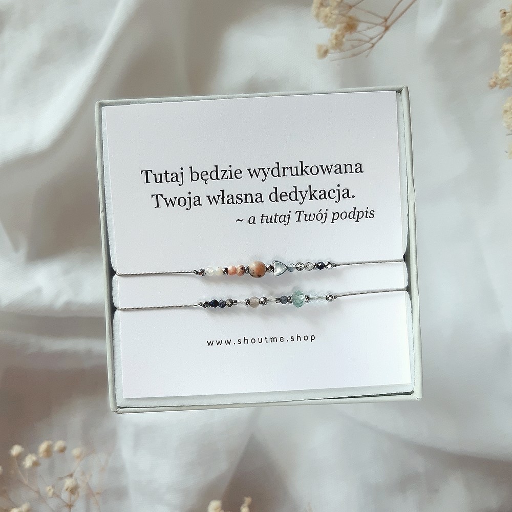 Komplet bransoletek ze srebrnym sercem jaspis kwarc agat rodochrozyt szafir lapis lazuli apatyt