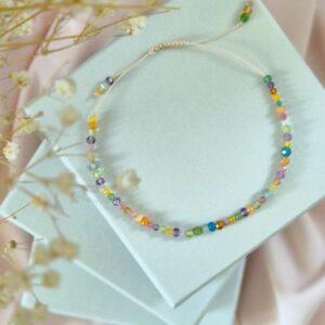 Kolorowa bransoletka z kamieni naturalnych zieleń niebieski żółty fiolet