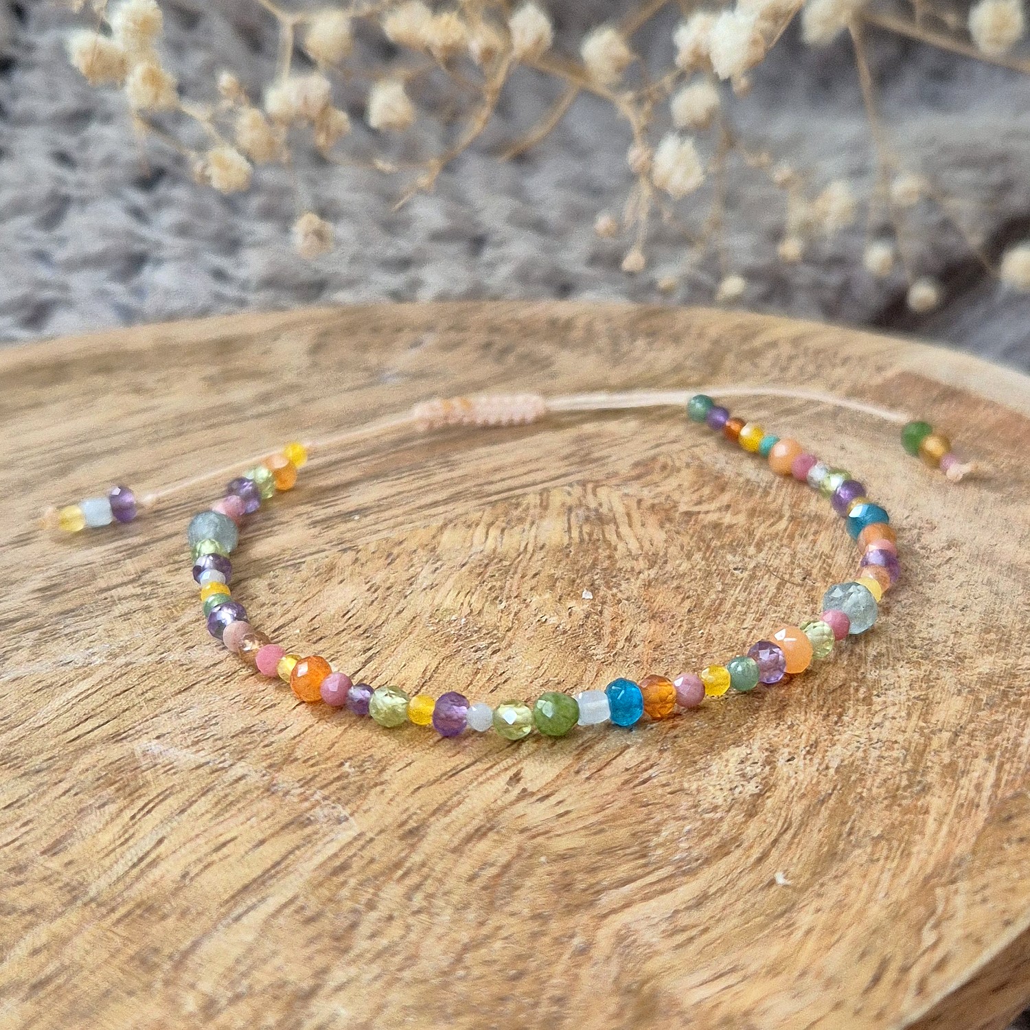 Kolorowa bransoletka z kamieni naturalnych zieleń niebieski żółty fiolet - obrazek 3