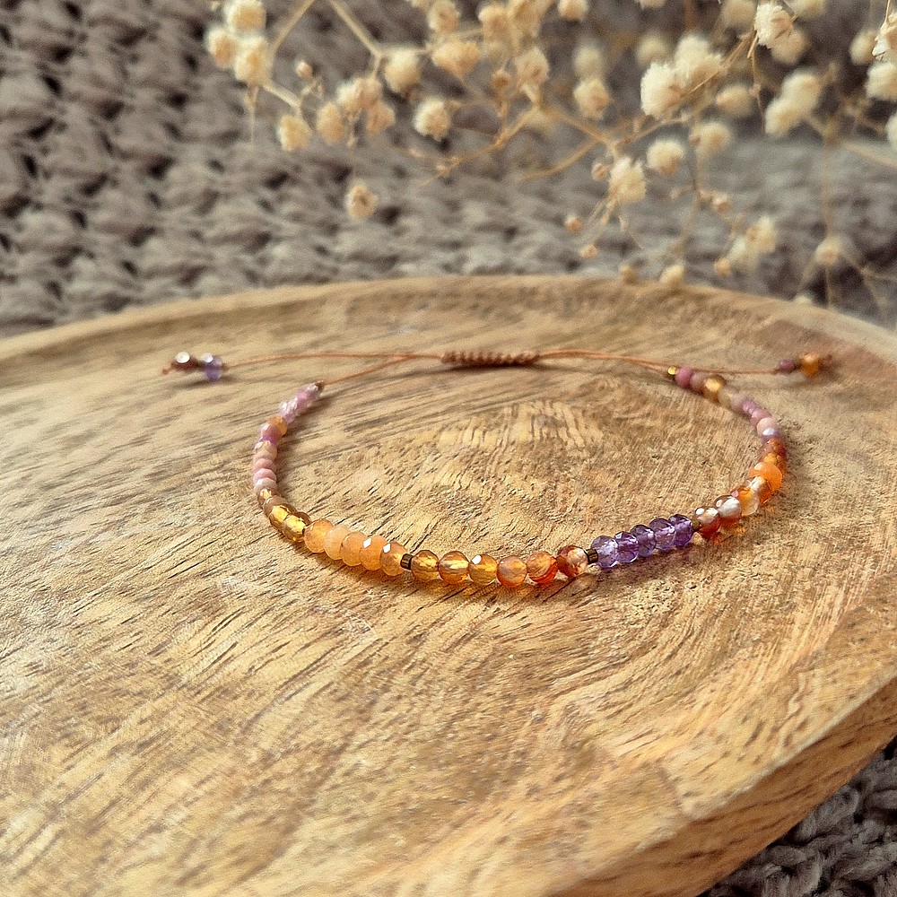 Pomarańczowo fioletowo różowa bransoletka z kamieni naturalnych
