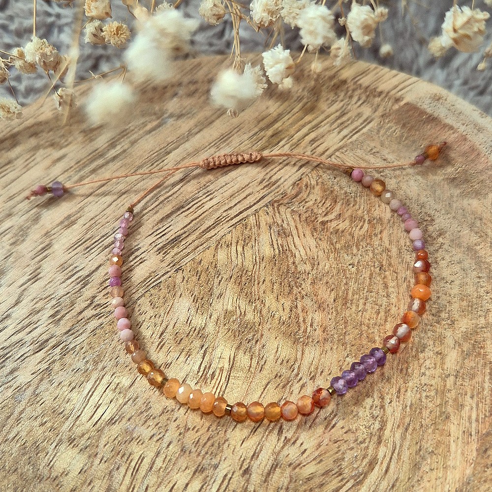Pomarańczowo fioletowo różowa bransoletka z kamieni naturalnych - obrazek 2
