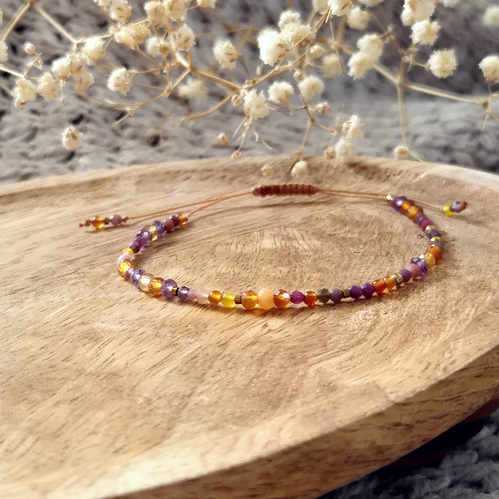 Pomarańczowo fioletowo brązowa bransoletka z kamieni naturalnych - obrazek 2