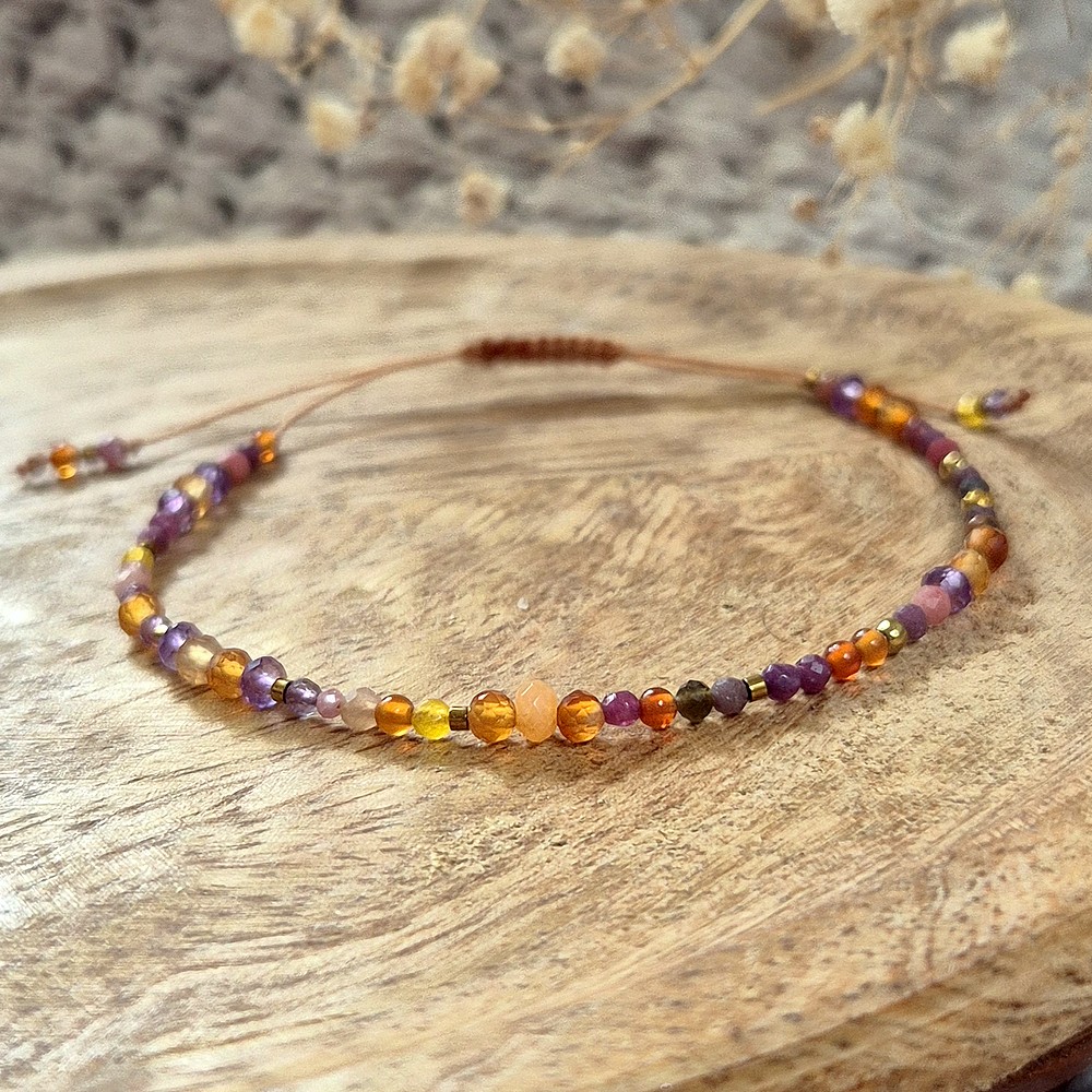 Pomarańczowo fioletowo brązowa bransoletka z kamieni naturalnych