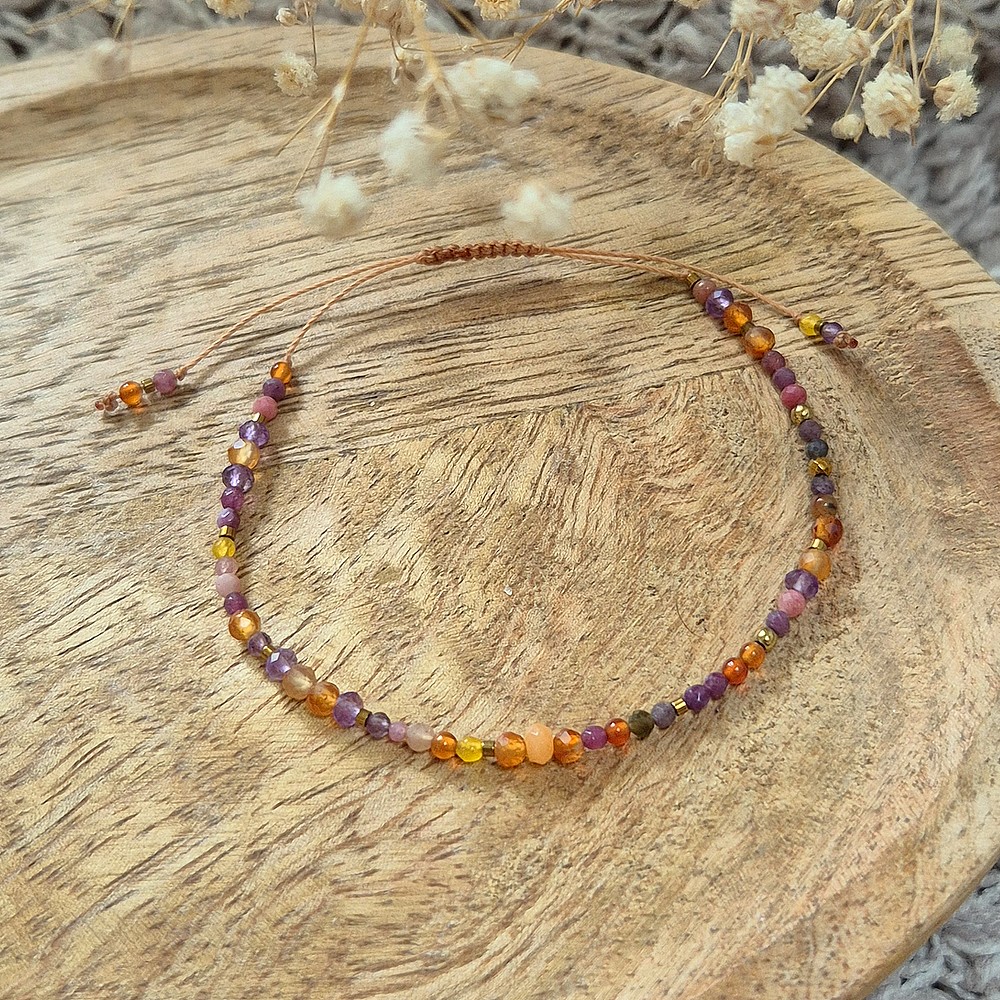 Pomarańczowo fioletowo brązowa bransoletka z kamieni naturalnych - obrazek 3