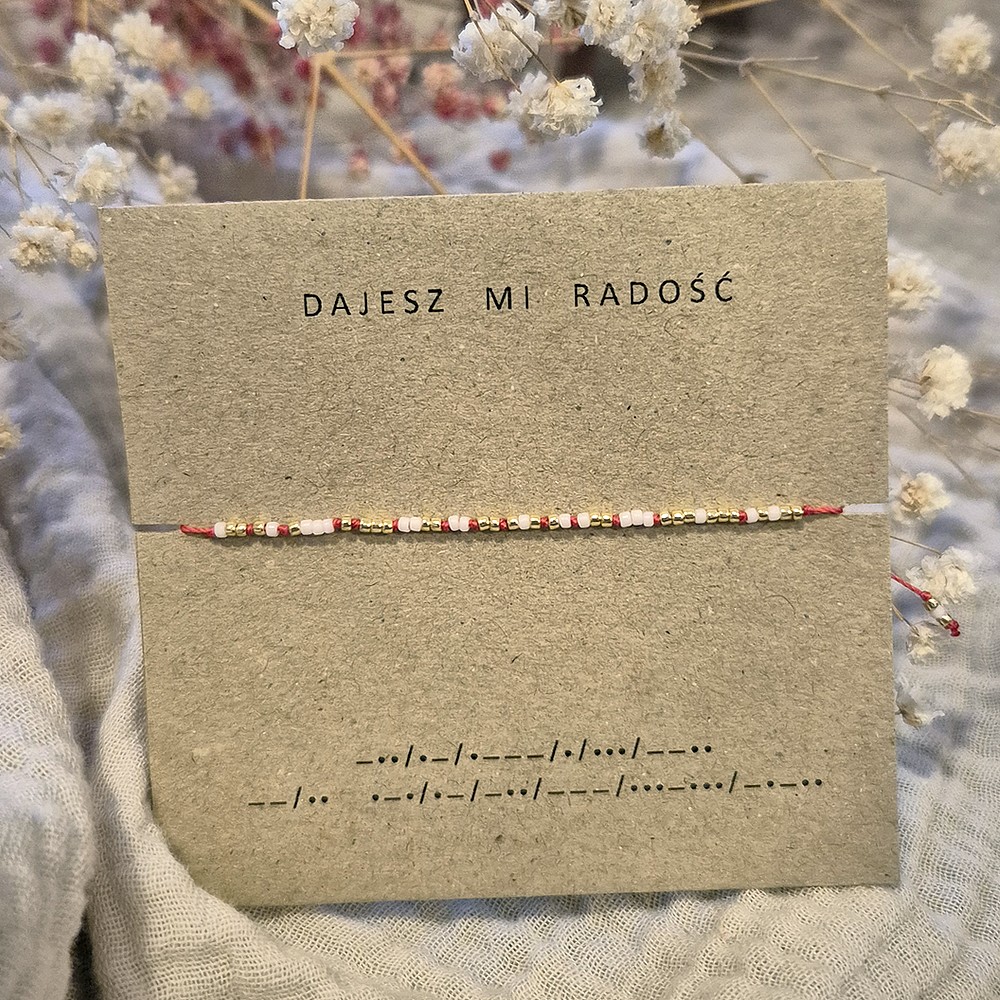 Bransoletka z napisem Dajesz mi radość alfabet Morse'a