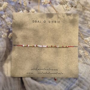 Bransoletka z napisem Dbaj o siebie alfabet Morse’a